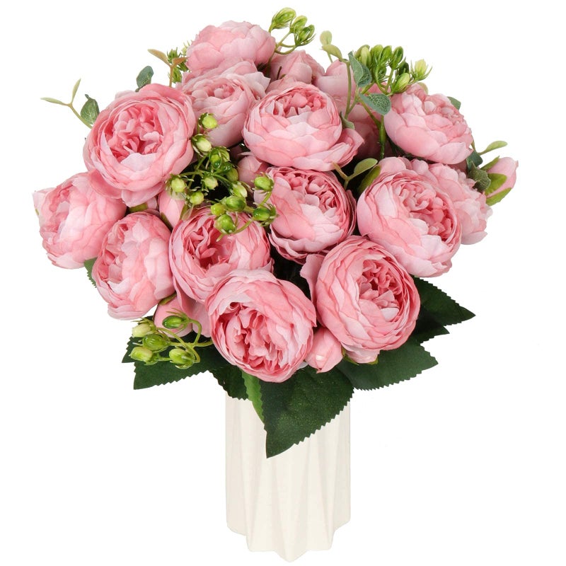 DEEMEI Artificial Peony Flower Silk Peonies Bouquet 4 Bundles Fake Flowers Bulk for Home Wedding Party Decor (Pink) - Image 1